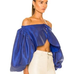 ROSIE ASSOULIN - Floaties Balloon Sleeve Crop Top NWT Iridescent Blue Sz 2